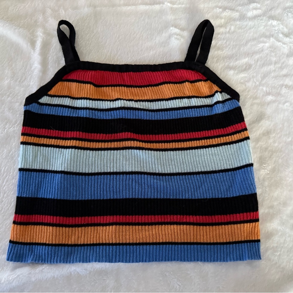Shein Blue Red Orange Black Striped Ribbed Crop Top S 90’s Trend